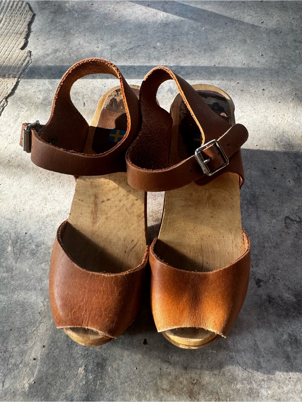 MIA Brown Leather Open-Toe Slingback Heels